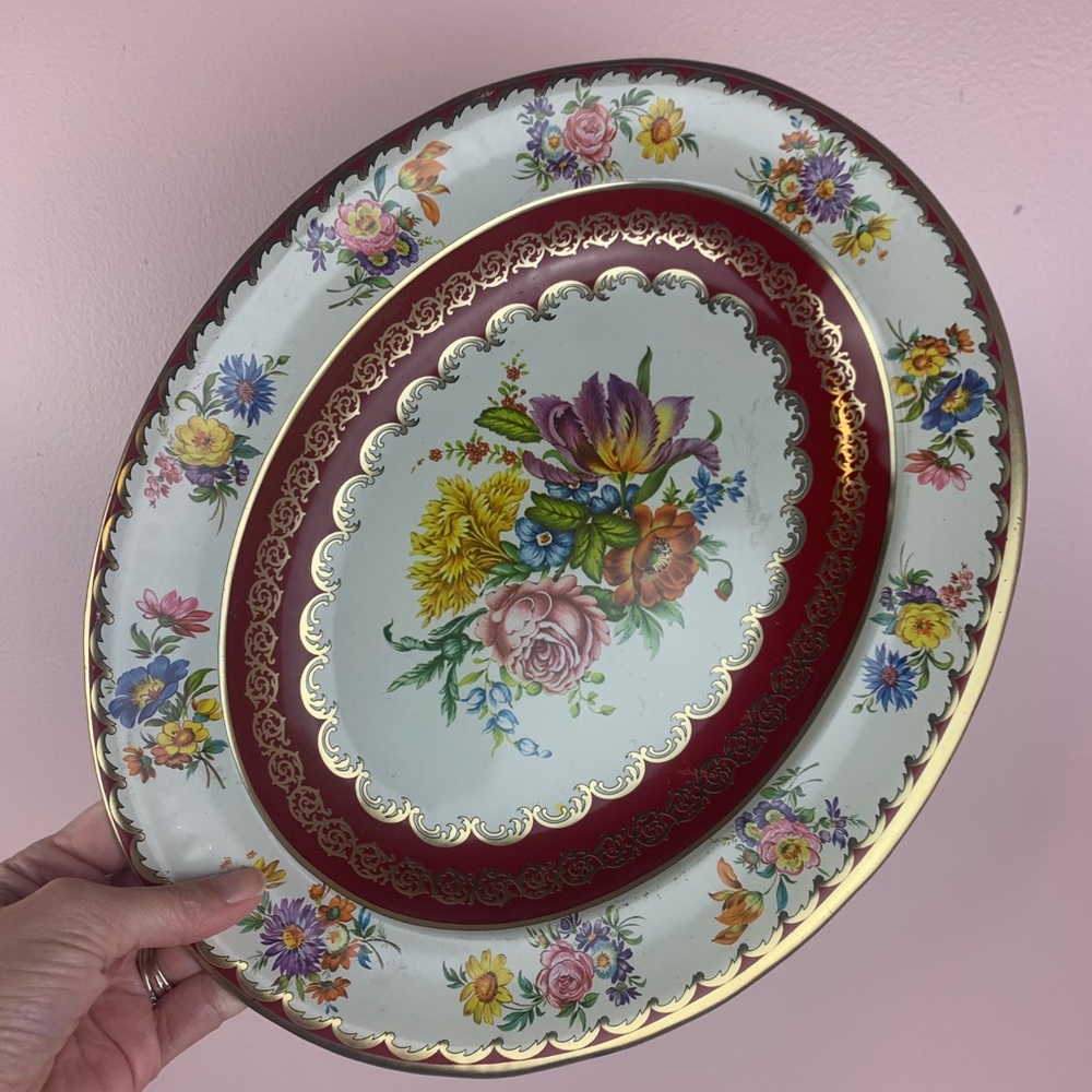 Vintage Daher Floral Tin Oval Plate